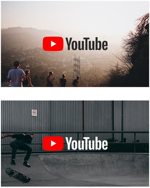 Spalvotas „YouTube“ logotipas spalvotuose fonuose